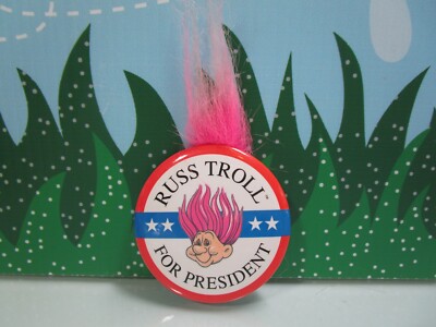 RUSS FOR PRESIDENT BUTTON (#4) - 3'' Russ Troll Doll - NEW WITHOUT CARD - Pink