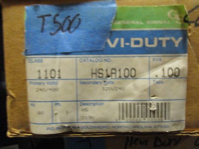 GS HS1A100, .100 KVA, 240/480X120/240 VOLT, 1 PHASE, TRANSFORMER- T500- NEW-B