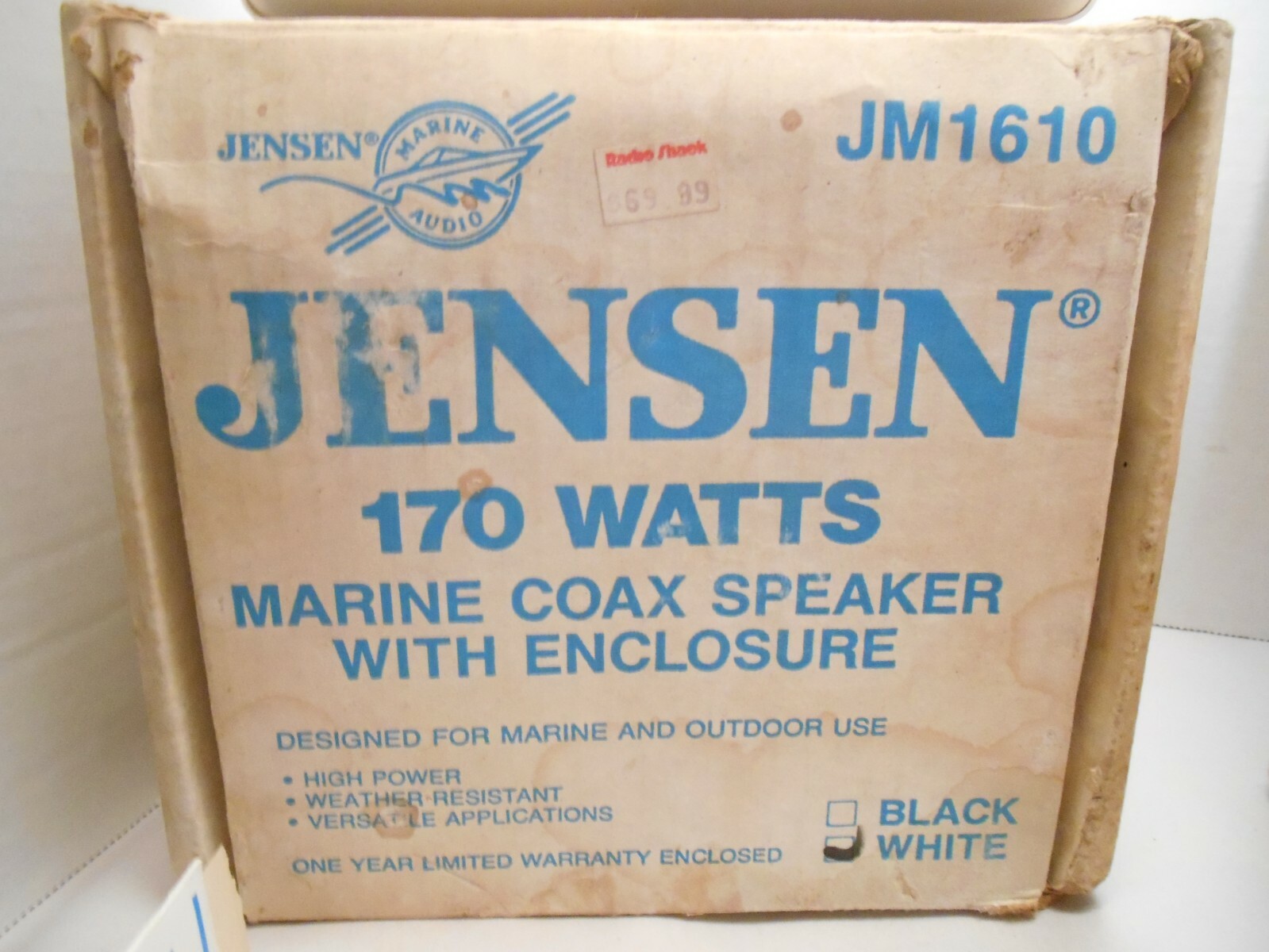 2 JENSEN 170 WATTS MARINE COAX SPEAKERS w/ ENCLOSURE JM1610 Outdoor Use Portable