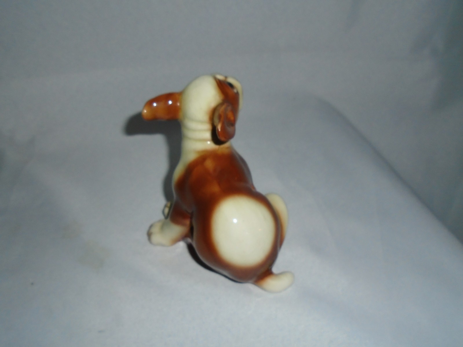 VTG BROWN & WHITE SAD FACE BULL DOG Figurine Japan Nippon BLACK STAMP CLOVER