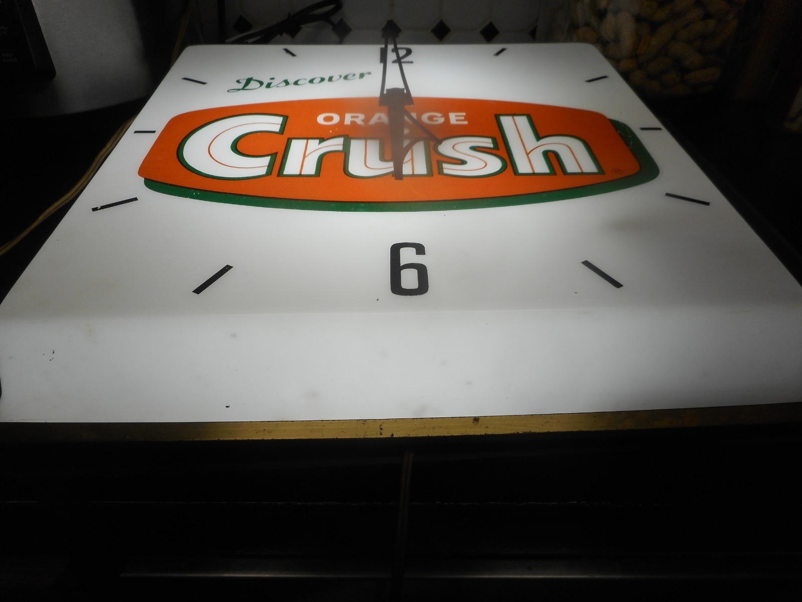 Vintage ORANGE CRUSH Soda Pop Advertising Lighted PAM Plastic Wall Clock - WORKS