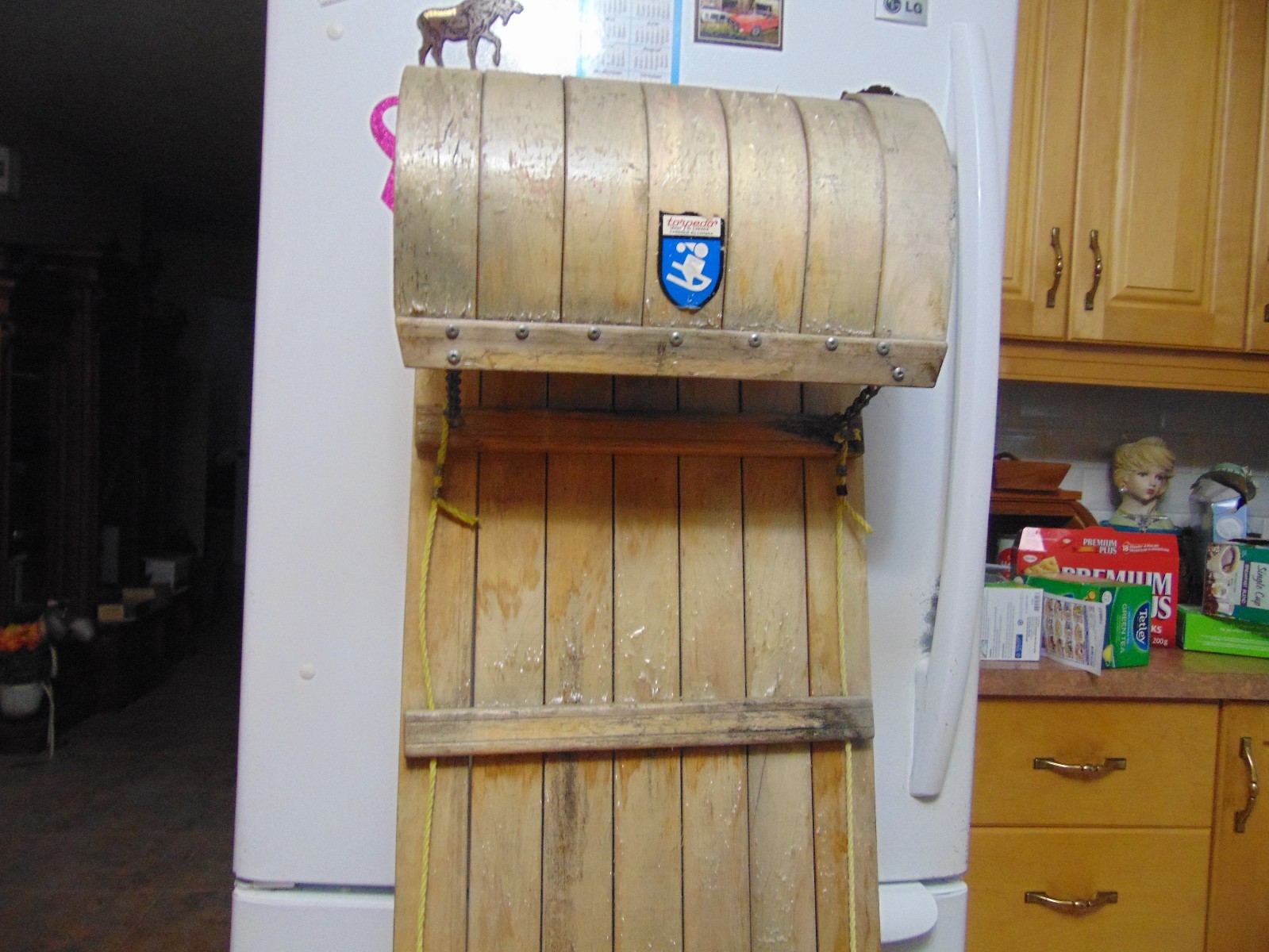 vintage wooden snow toboggan slep  58