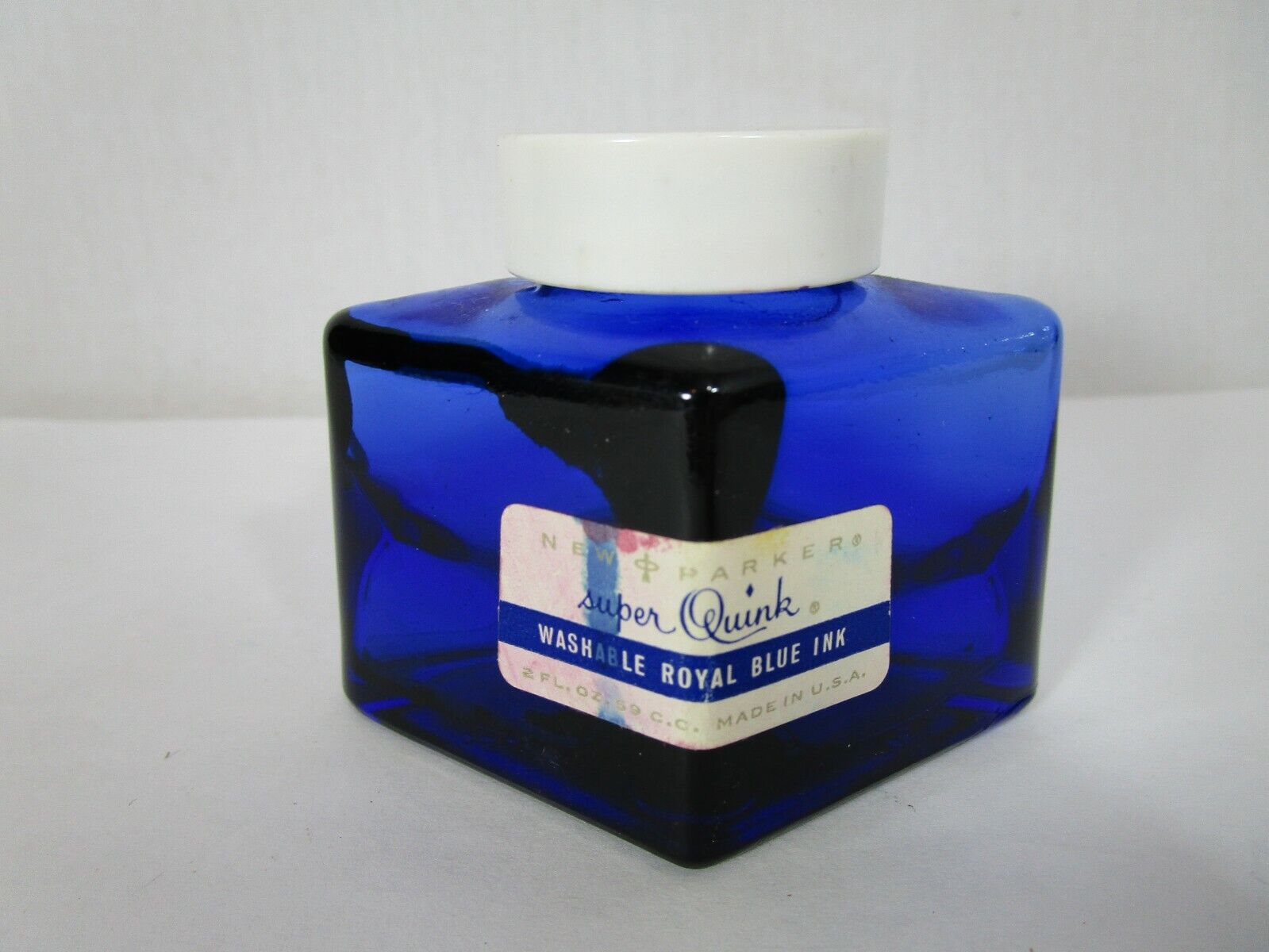 Vintage Royal BLUE Parker Super Quink INK BOTTLE JAR Diamond Shaped Empty