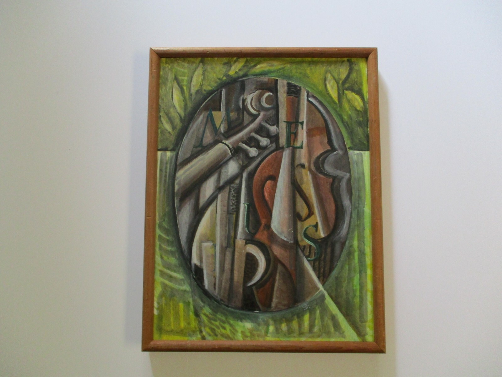 MID CENTURY ABSTRACT PAINTING CUBIST CUBISM MODERNISM INSTRUMENTS MUSIC SIGNED