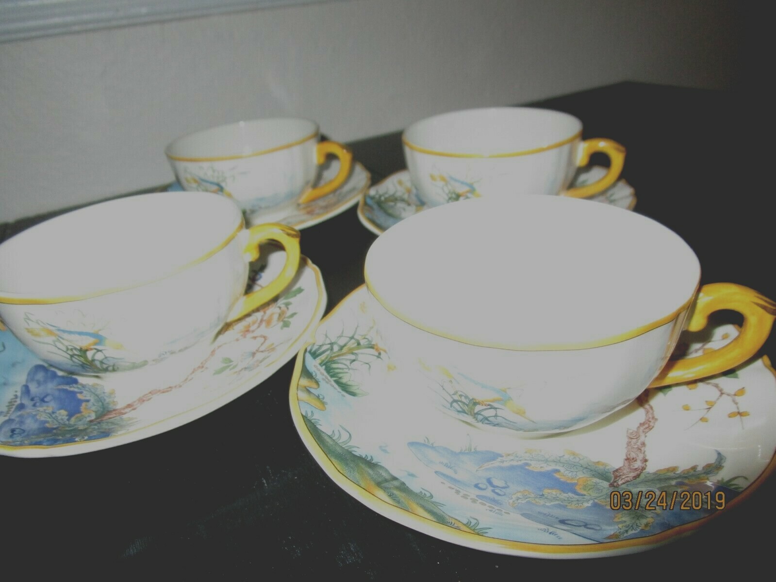 VINTAGE GIEN CARAIBES 4 CUPS AND SAUCER- excellent condition
