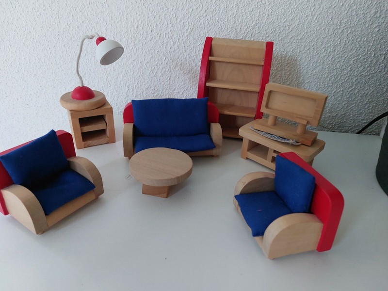 Wohnzimmer FÃ¼R Puppenhaus Sofa Sessel Tv Fernseher Lampe Sideboard Regal 