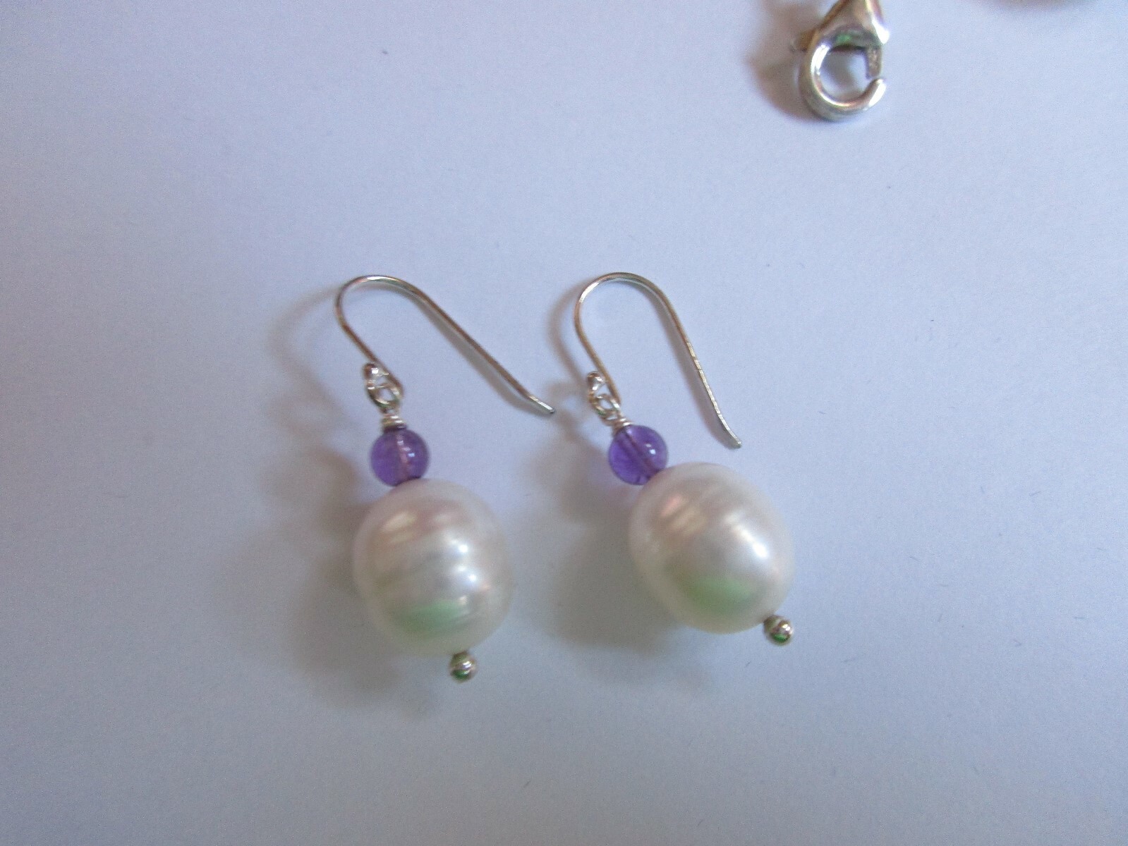 RINGED PEARL AND AMETHYST STONE NECKLACE & EARRINGS-STERLING SILVER