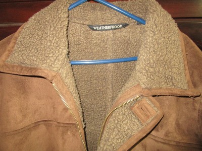 WEATHERPROOF CO. BROWN SIZE L VERY SOFT POLYPILE LINED THIGH LENGTH  CAR COAT