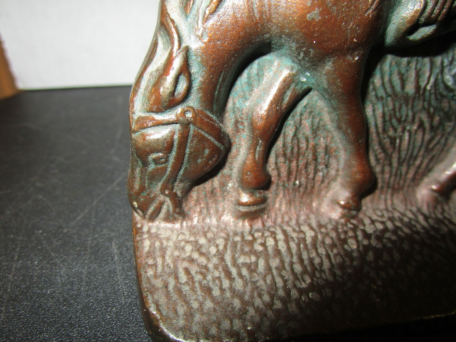 Vintage Cast Iron Horse Grazing Saddle Bronze Tone Book Ends