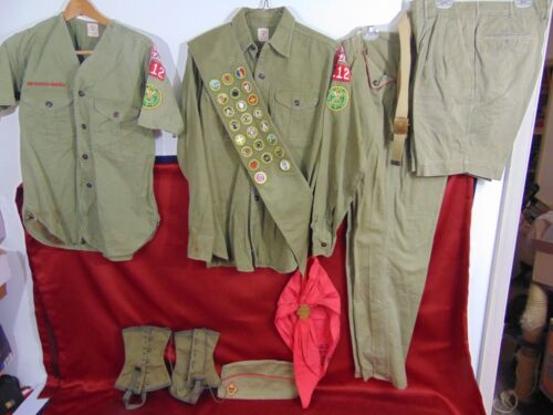Vintage Boy Scout Uniform LOT Official Items Shirt Pants Shorts Neckerchief Hat 