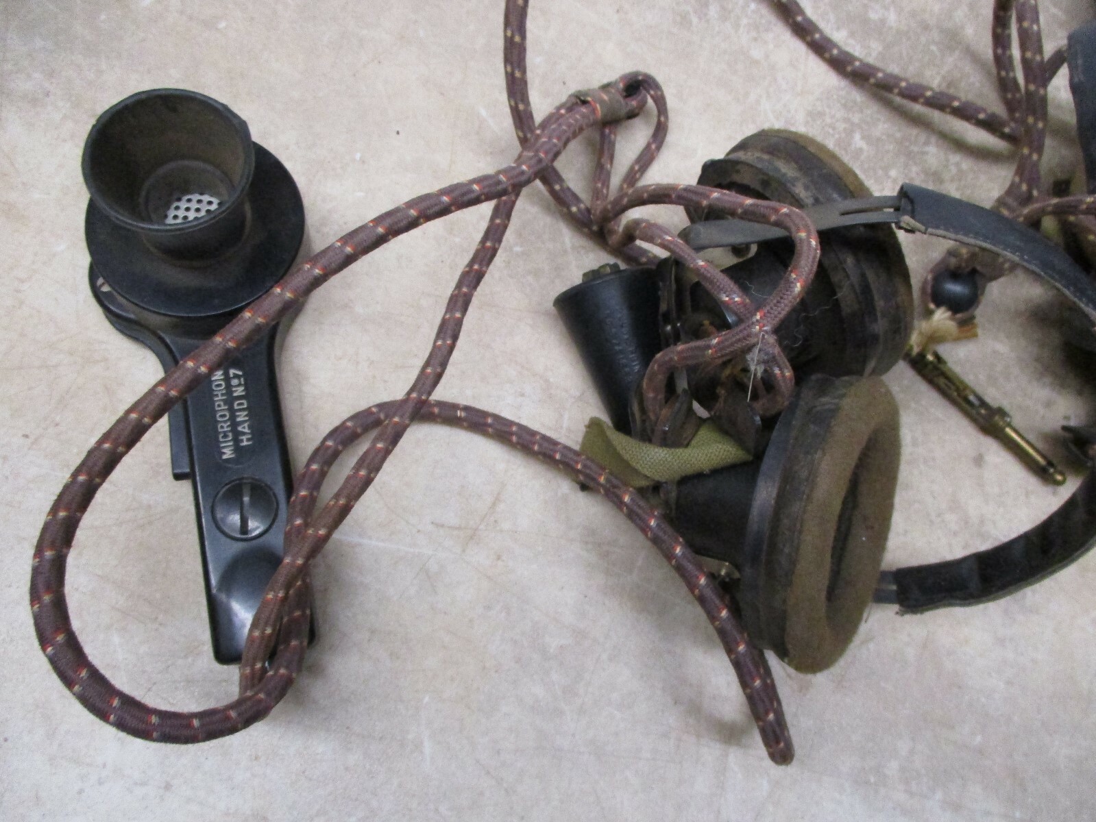 2 Pair WWII Military Radio Headsets & 60' Jumper Leader