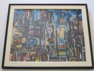  HAL AKINS AMERICAN  PAINTING EXPRESSIONISM CITY URBAN  VINTAGE STREETS ABSTRACT