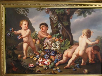 KPM porcelain plaque Cherubs / Cupids 1860 after Old Masters painting by Rubens