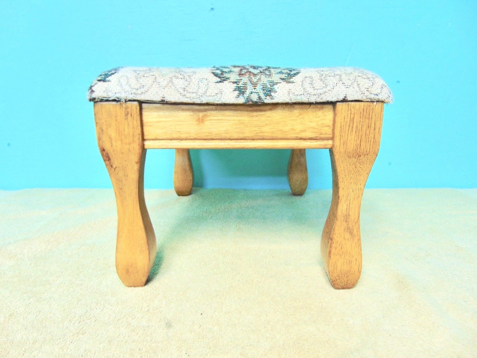 Footstool Wood Frame Light Oak finish cloth cover padded colorful colors storage