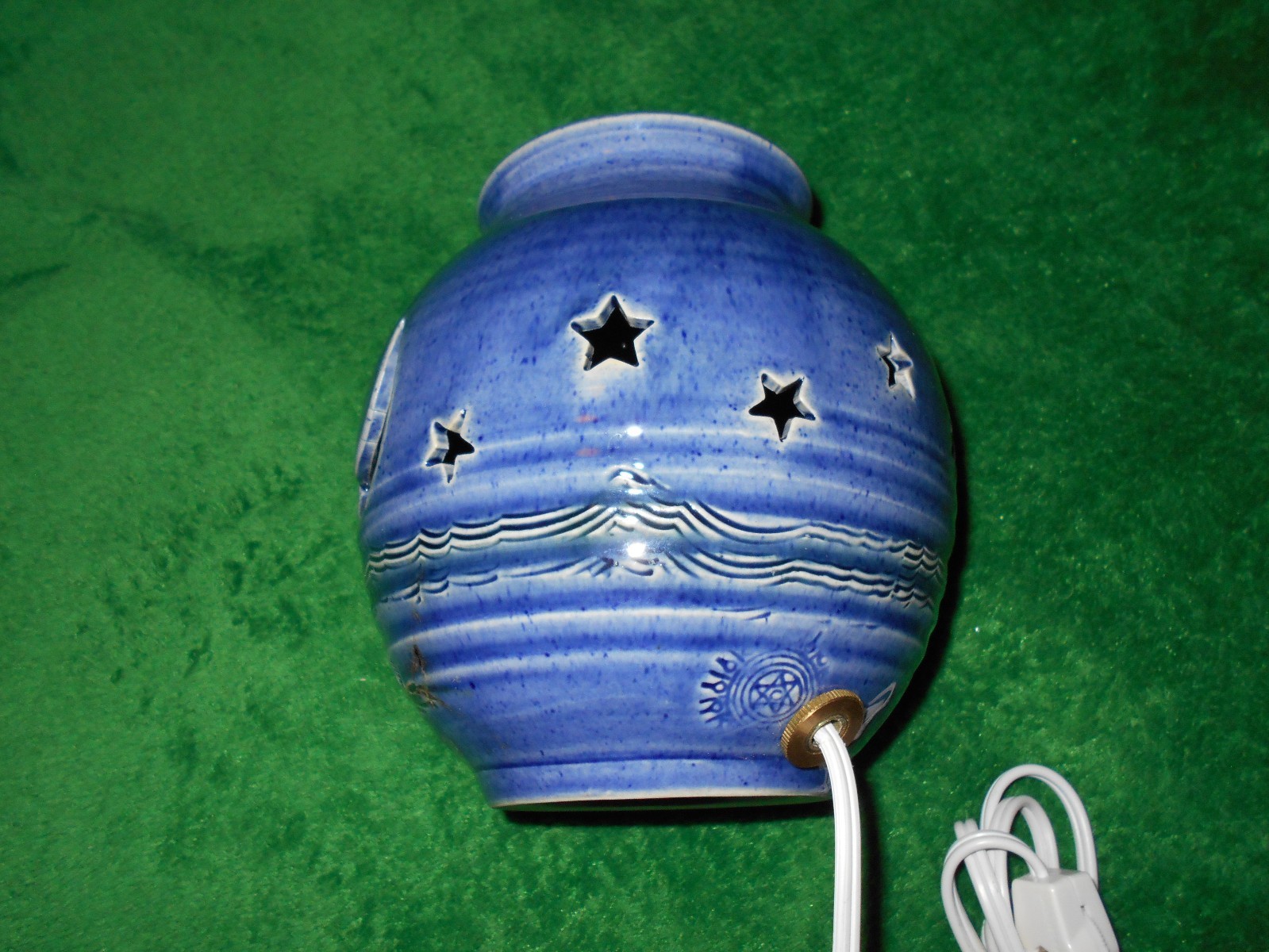 Hand thrown studio clay pottery lamp Blue signed