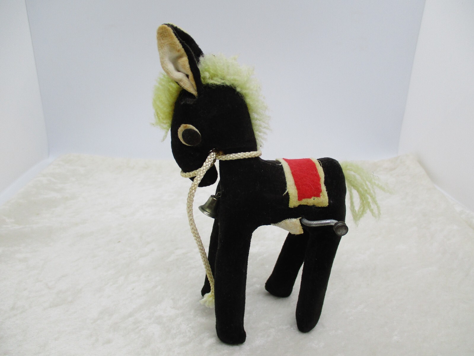 Vintage Small Black Velvet Japan Plush Horse/Donkey Music Box-Needs Repair
