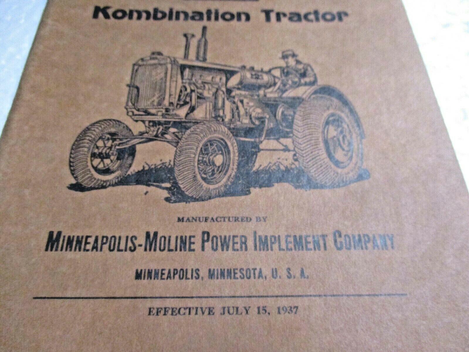 1937 Minneapolis Moline Kombination Tractor Parts List Manual