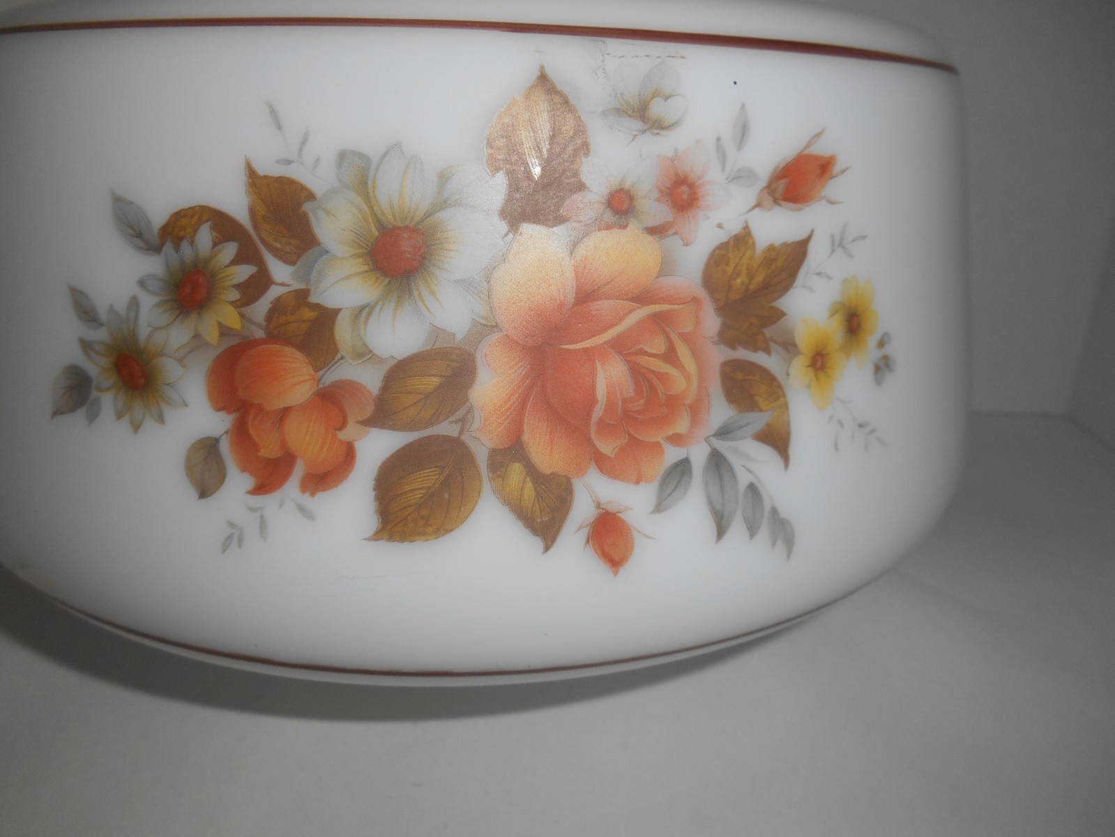 Vintage School House White Glass Light Globe w/ Rose Floral Design