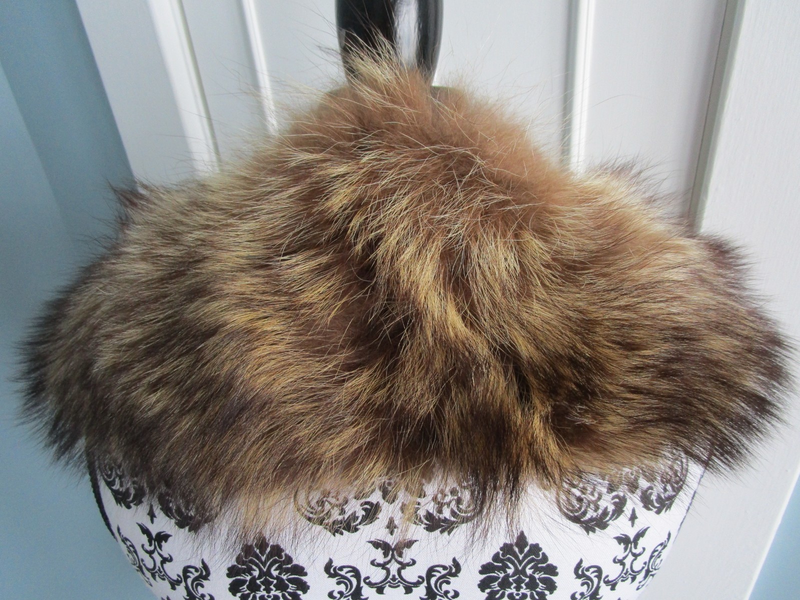 VINTAGE Brown Real Genuine RACCOON FUR Lined Collar Scarf Jacket Coat