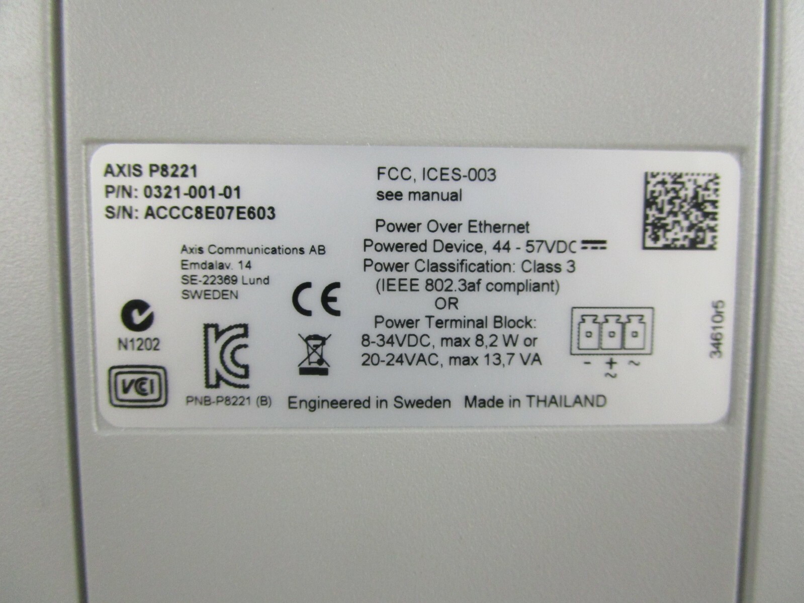 Axis P8221 POE - I/O AUDIO MODULE AXIS 0321-001   Serial# ACCC8E07E603