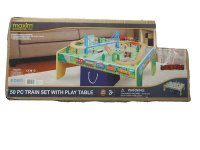 Maxim Enterprise Kids 50 Piece Wood Train Table Set Railroad
