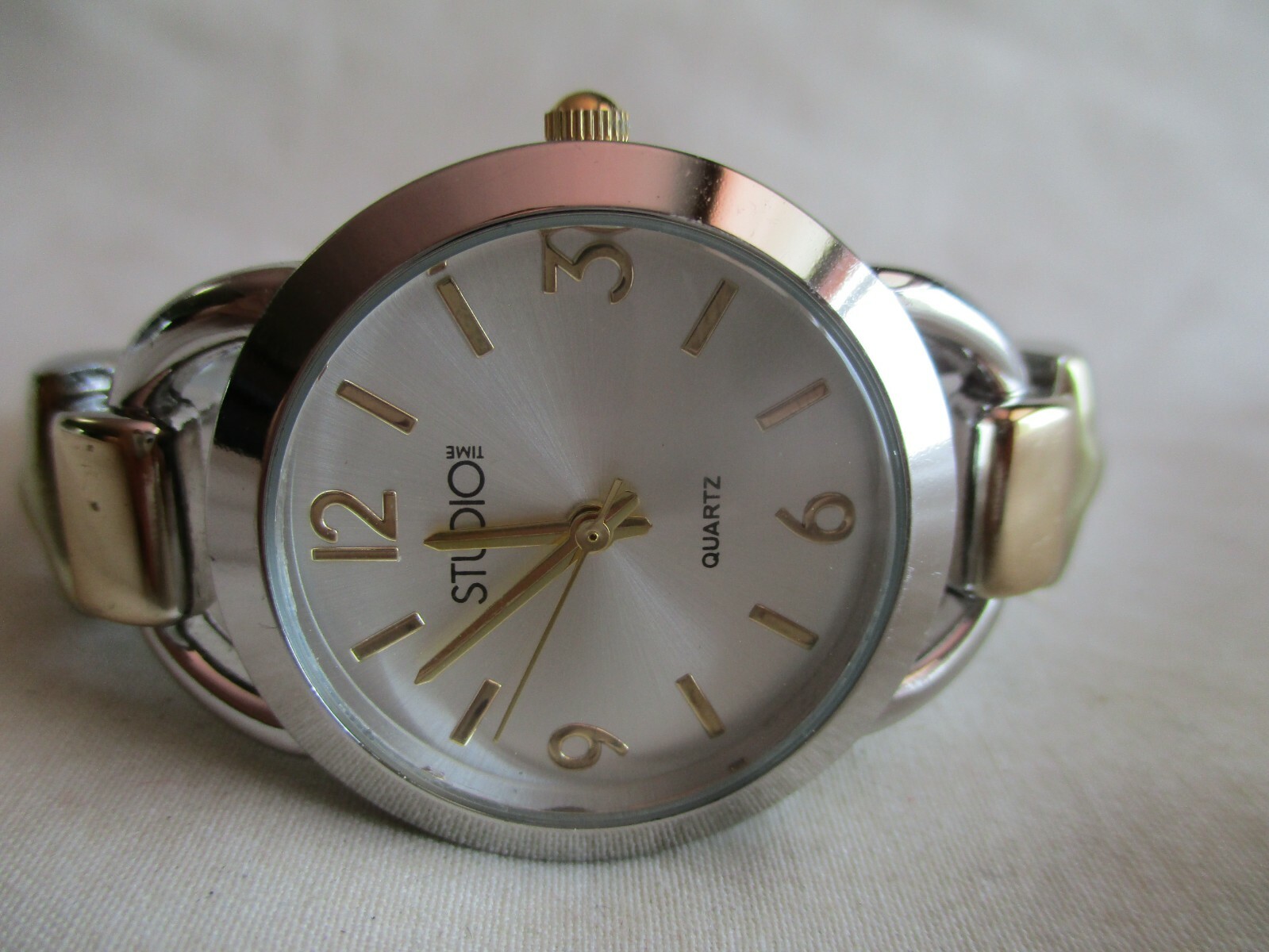 Studio Time Gold & Silver Toned Metal Cuff Band Wristwatch