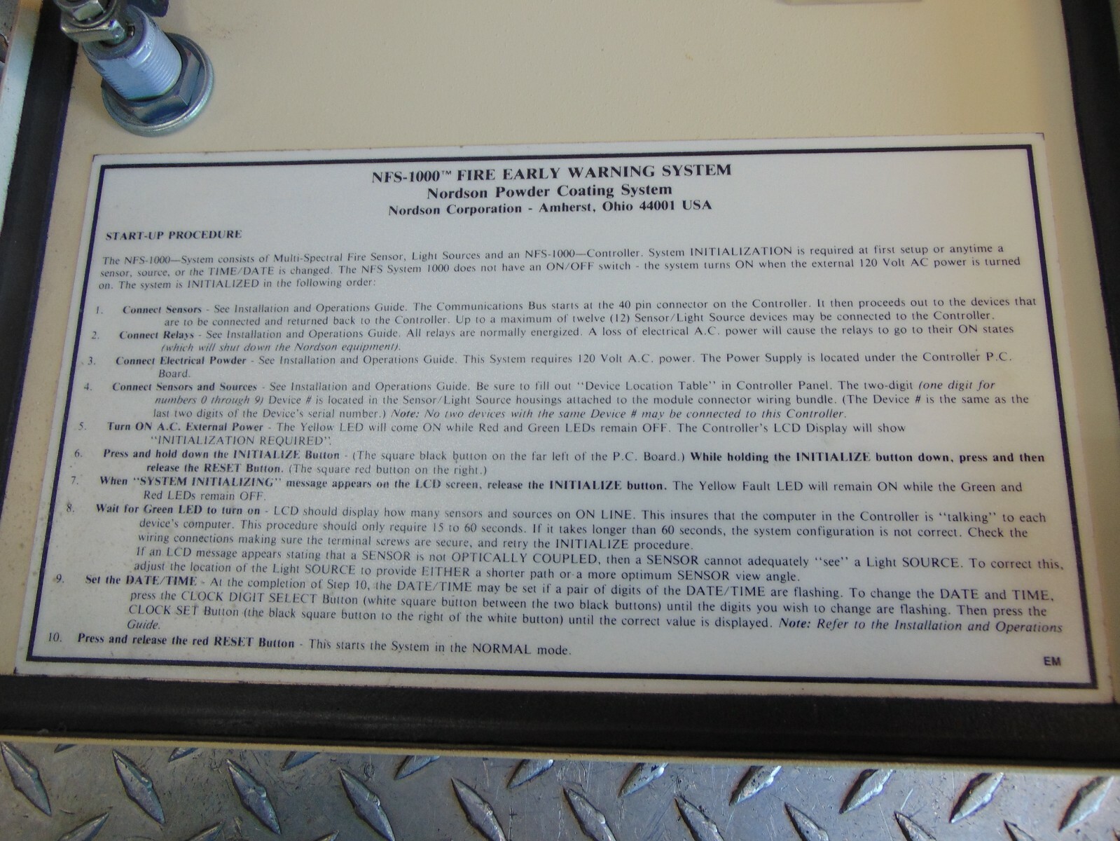 NORDSON FIRE SENTRY NFS-1000 FIRE DETECTION SYSTEM CONTROLLER