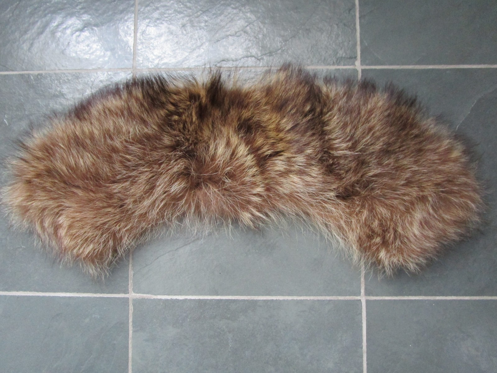 VINTAGE Brown Real Genuine RACCOON FUR Lined Collar Scarf Jacket Coat