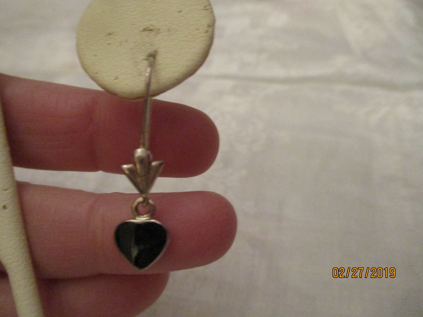 Vintage sterling silver black onyx heart dangle earrings