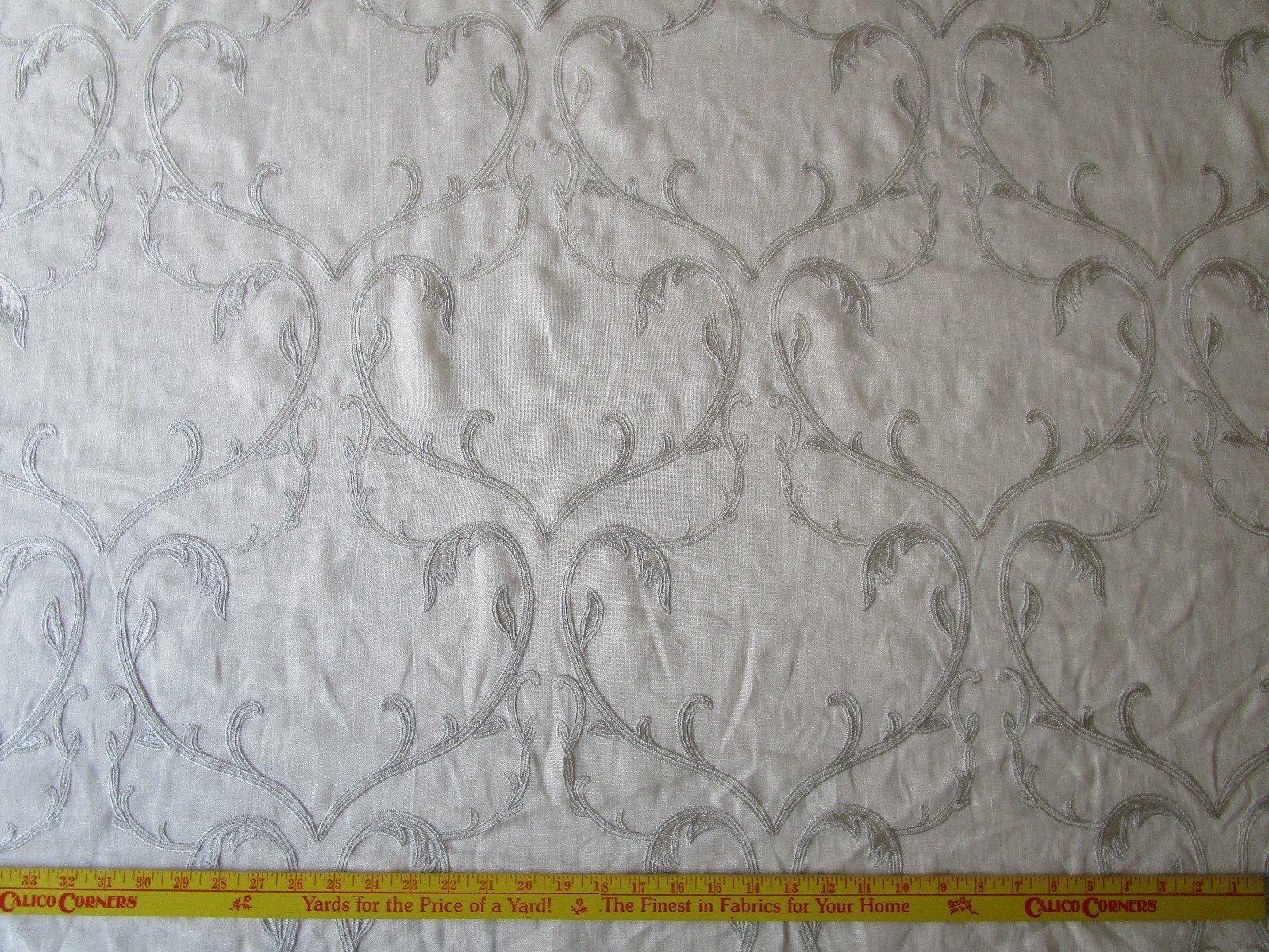 Colefax Fowler Embroidered Fabric Semi Sheer Lt Grey Ivory 