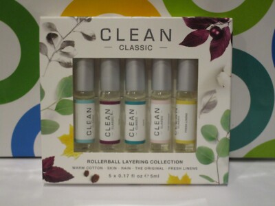 CLEAN ~ CLEAN CLASSIC ROLLERBALL LAYERING COLLECTION ~ 5 PIECE SET 0.17 OZ EACH