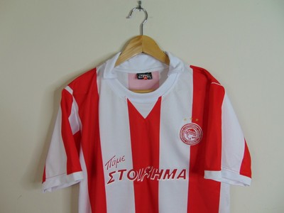 Olympiacos FC Mens Small Greece Soccer Football Jersey Striped Official Red