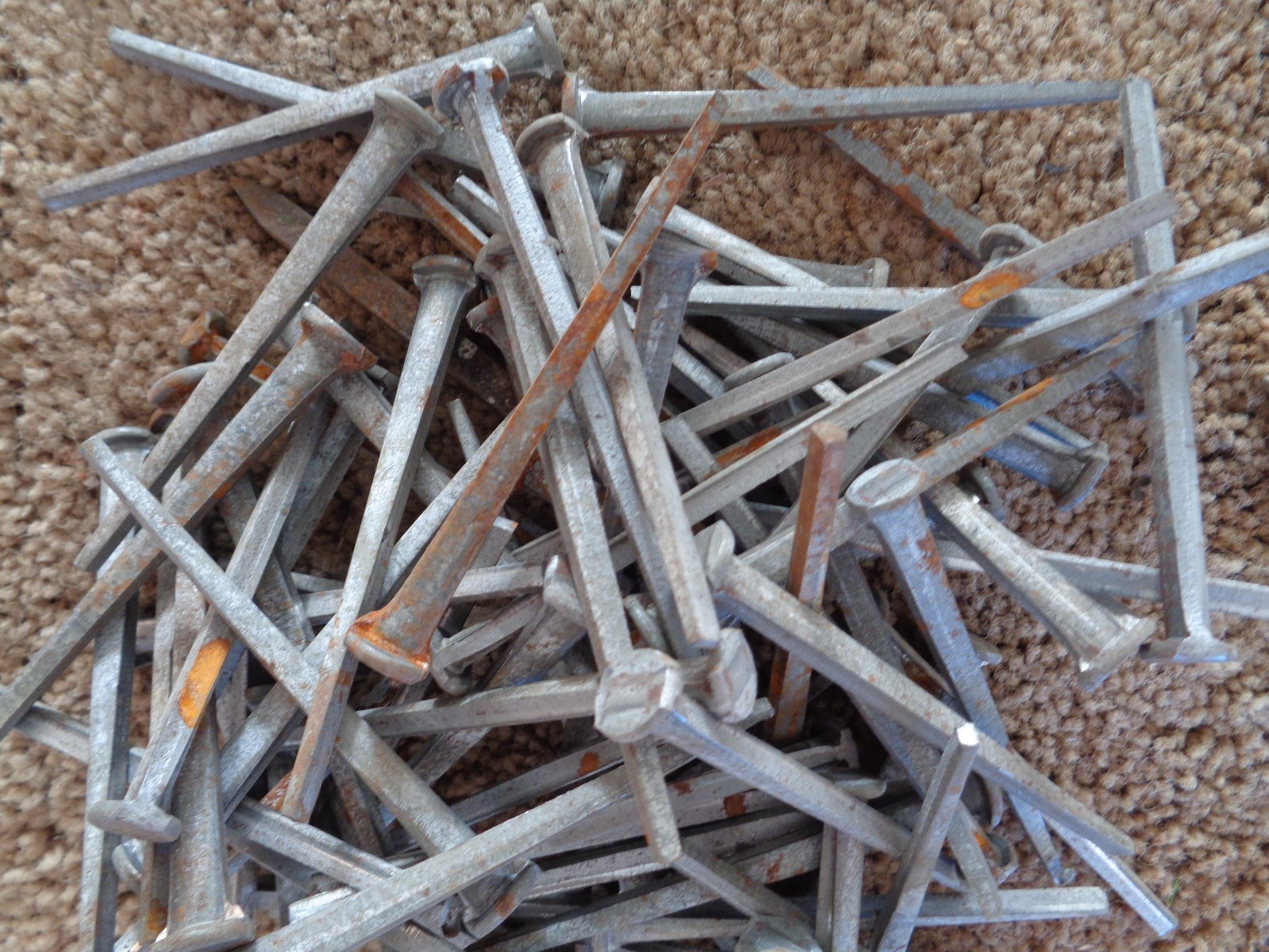 100 New/Old Stock SQUARE NAILS found in original NAIL KEG~farm~carpenter~repair