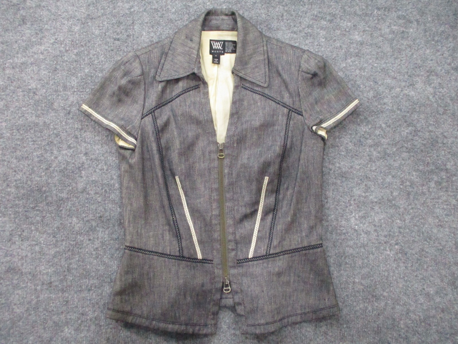 Worth Blazer Womens Size 2 Gray Classic Short Sleeve Full