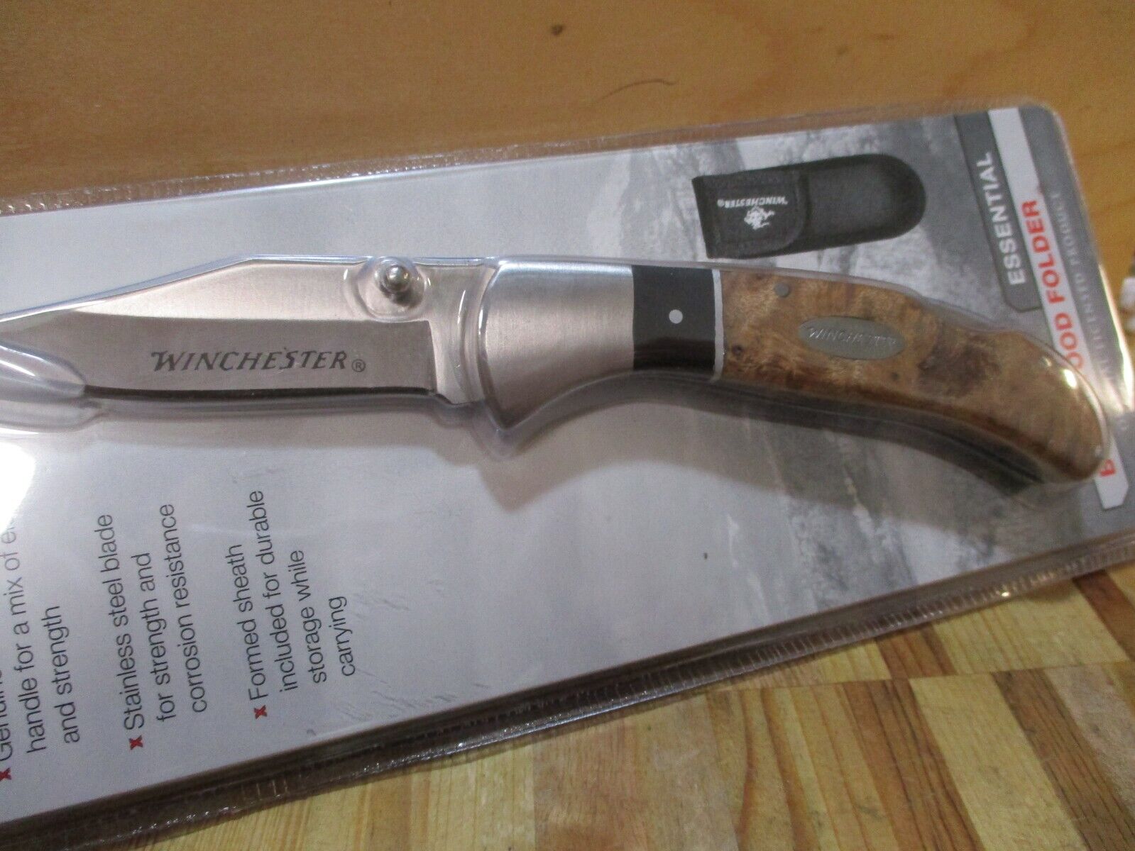 Winchester Burl Handle Locking Pocket Knife and Nylon Sheath