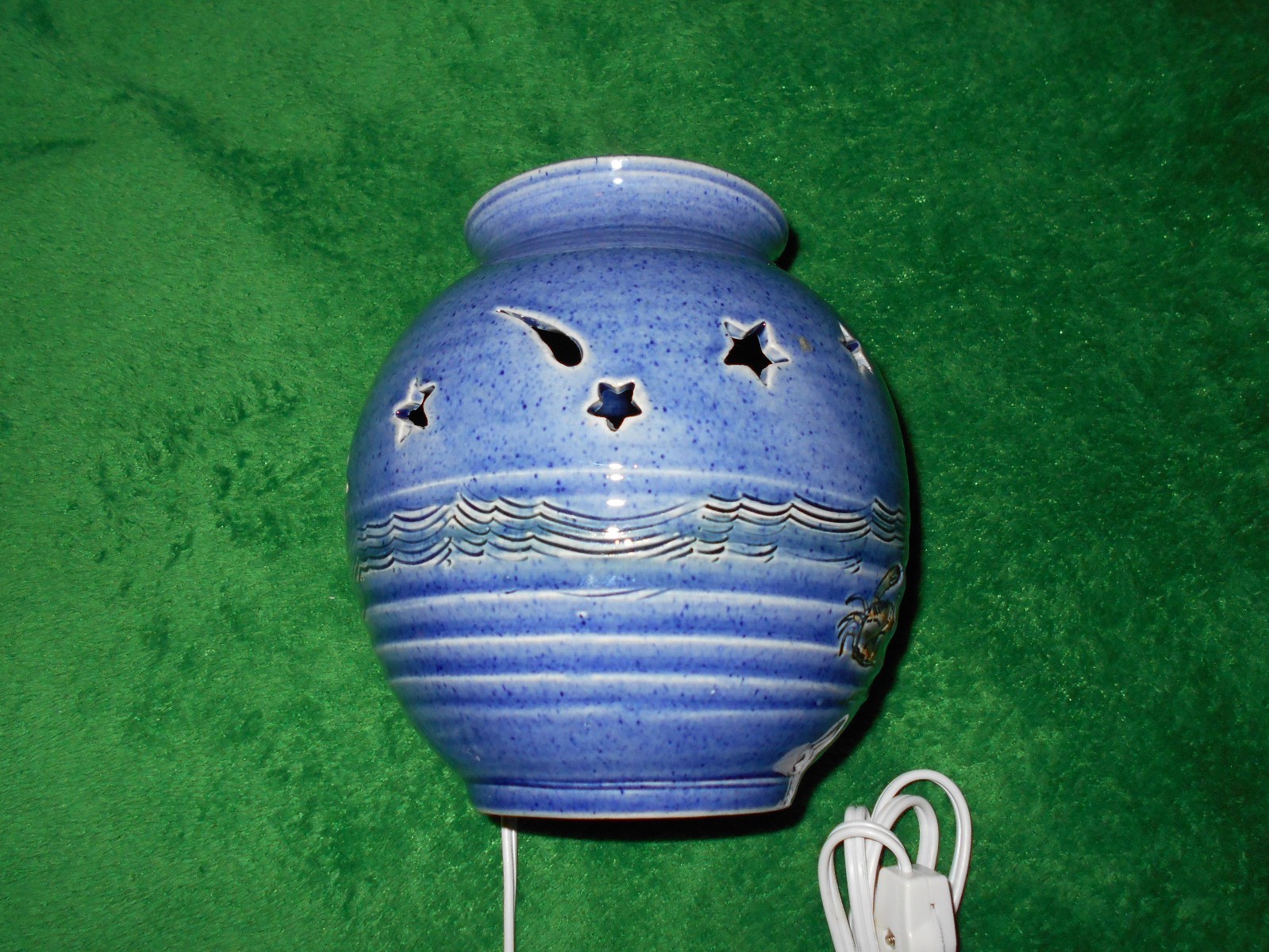 Hand thrown studio clay pottery lamp Blue signed