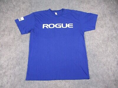 Rogue Fitness Shirt Mens Large Blue Lifting Crossfit Gym Tee USA Flag Workout
