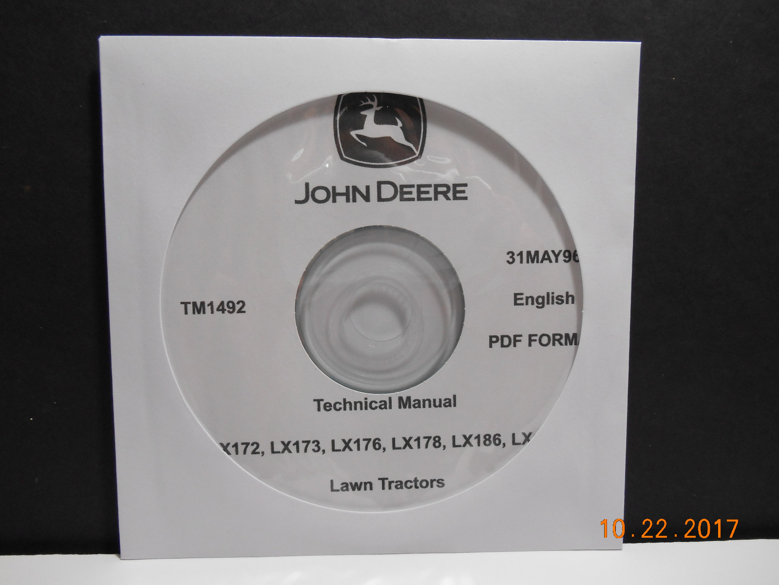John Deere LX172, LX173, LX176,LX178, LX186 & LX188 TM1492 Technical Manual CD