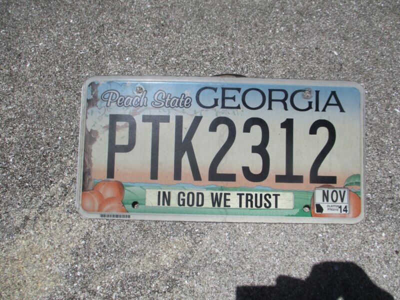 Georgia 2014 In GOD We Trust license plate #  PTK  2312
