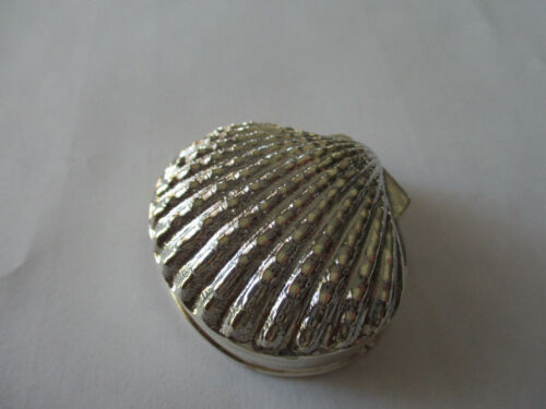 Sterling Silver pill box sea shell style engraved top 1 3/4 wide&  long 3/4 tall