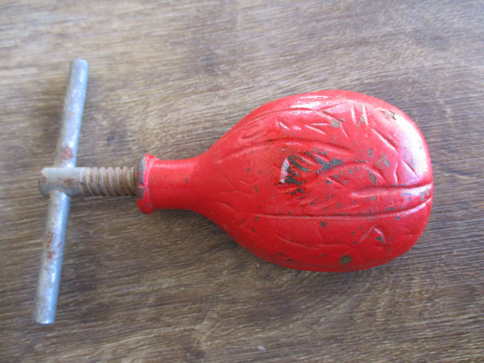 Unusual - Antique Screw Motion Nut Cracker - Great Patina Rare!  VINTAGE RED