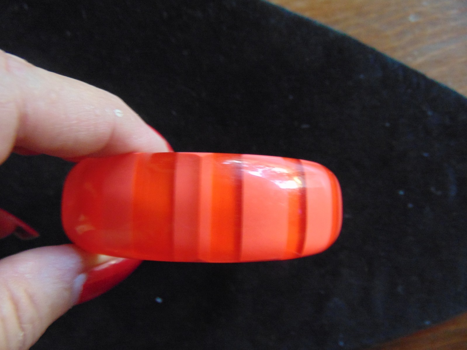 Vintage 2 toned Orange Striped Lucite Bangle Bracelet