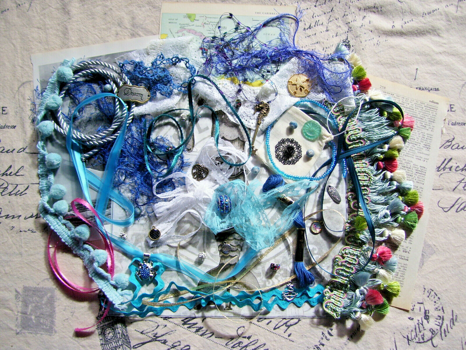 MERMAID EMBELLISHMENT CHARMS ART COLLAGE EPHEMERA JUNK JOURNAL KIT LACE RIBBON 2