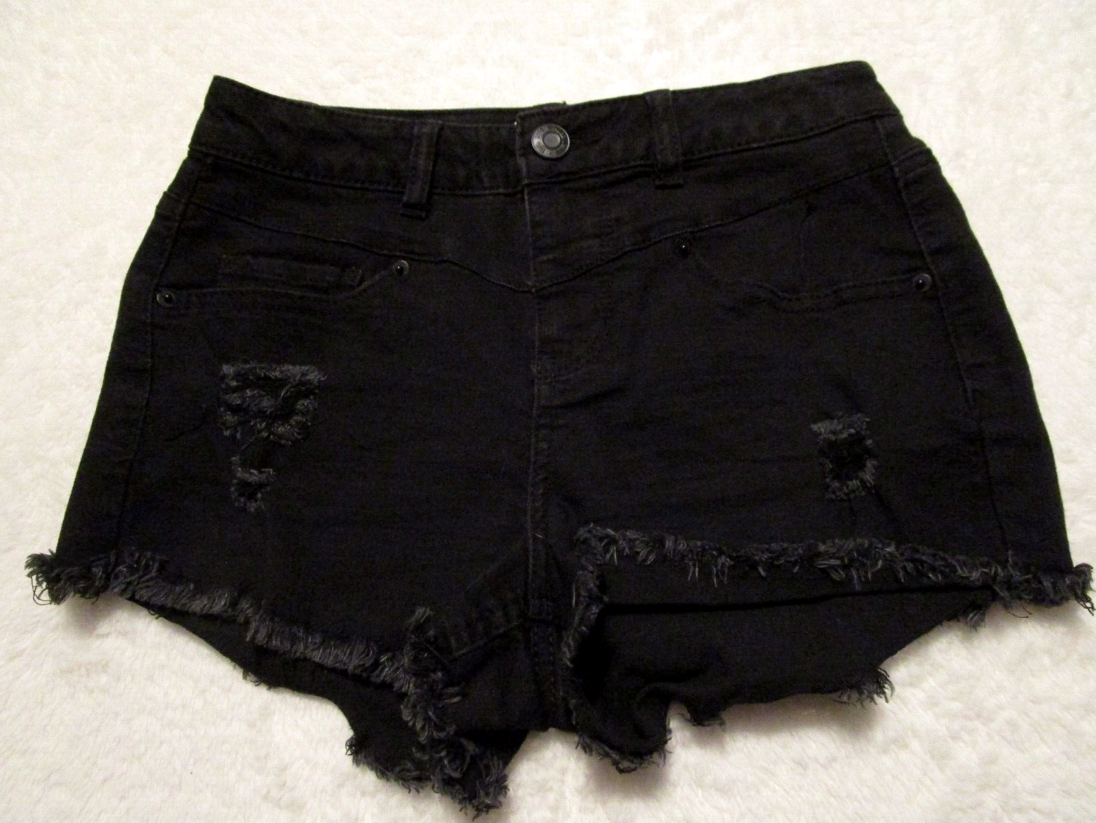 【oan】Kina Mud Deki Denim Shorts Mudd Black Denim Distressed Frayed Cut-Off Jeans Short