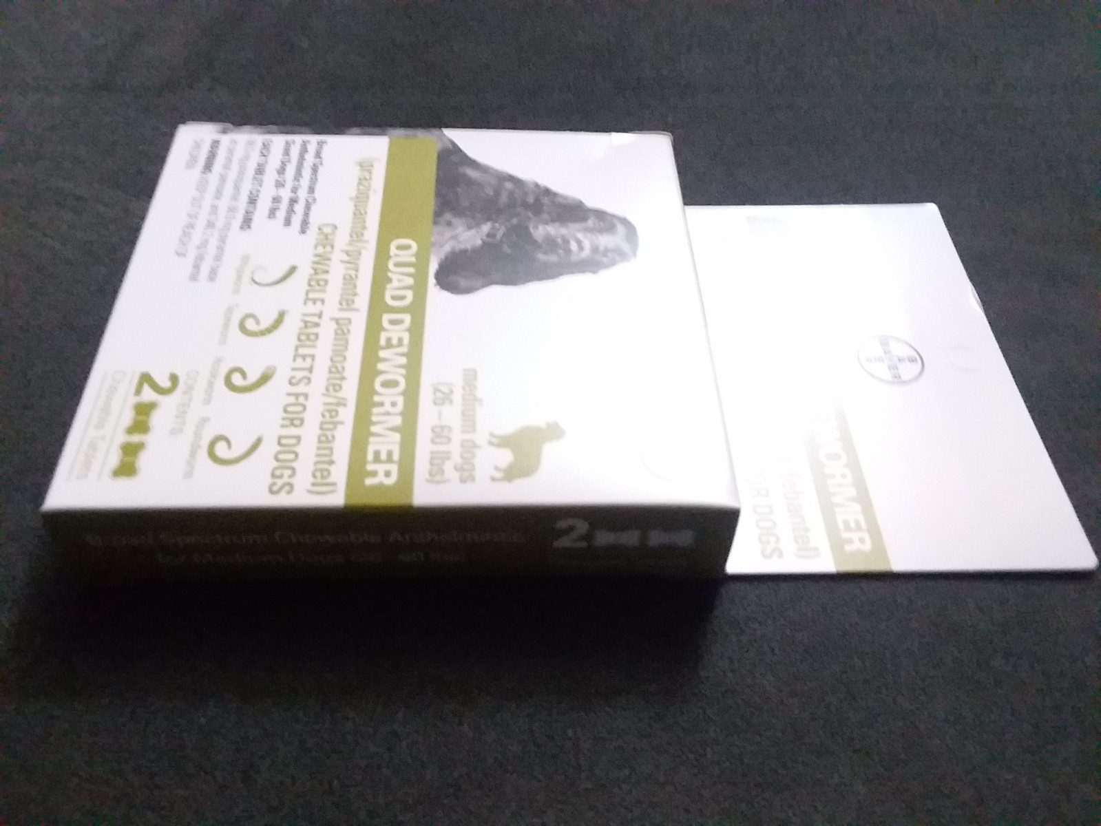 Bayer Quad Dewormer for Medium Dogs 26 to 60 lbs (2 Chewable Tablets) 1 Box