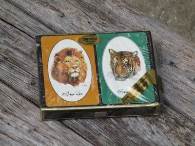 SEALED - Congress Playing Cards 2 Deck Complete Cel-U-Tone Lion Tiger Vintage