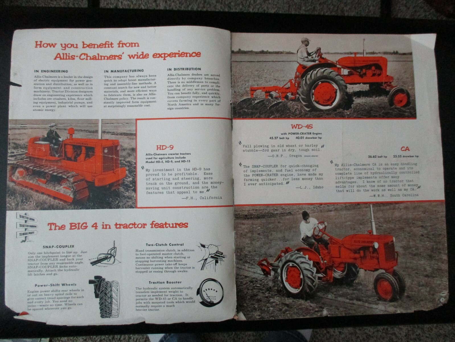 2 Collector Dealer Sales Bochures, Allis Chalmeres D-17, D-14, and WD-45, CA