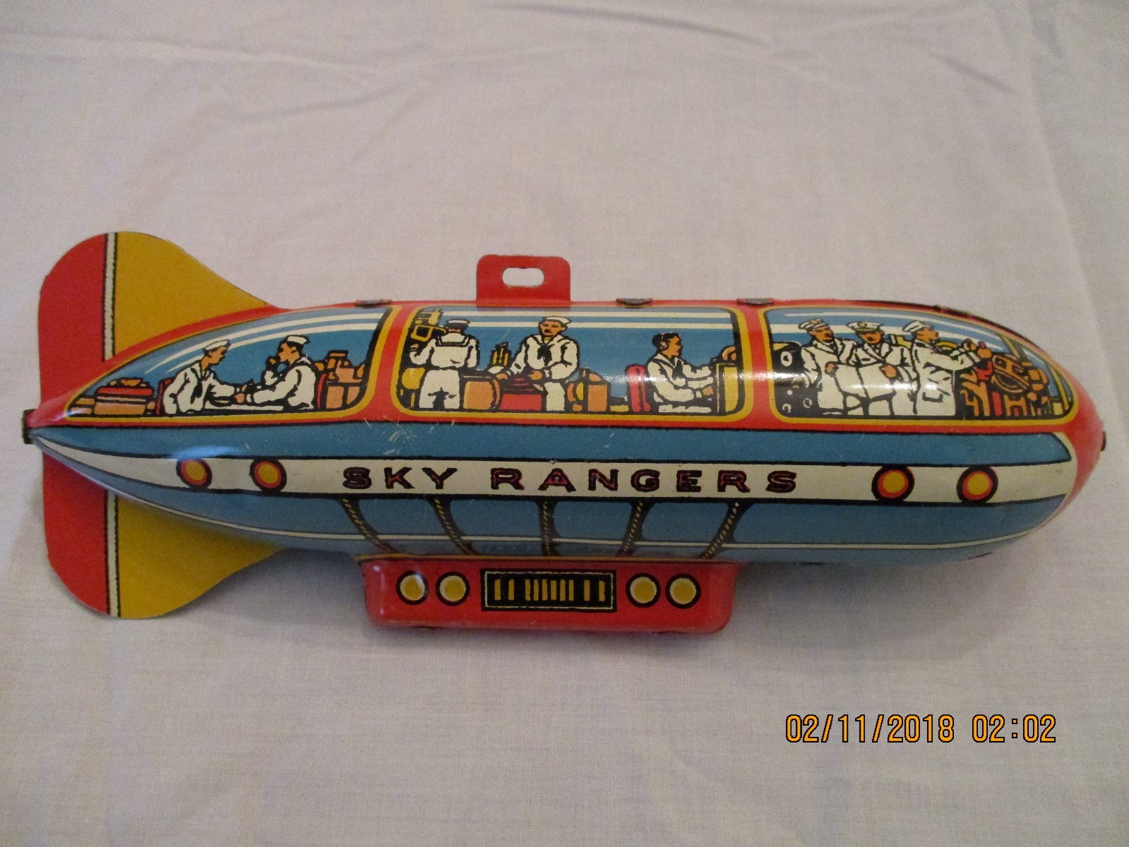 UNIQUE ART TIN LITHO WINDUP SKY RANGERS COMPLETE AIRPLANE BLIMP CROSSBAR WORKS