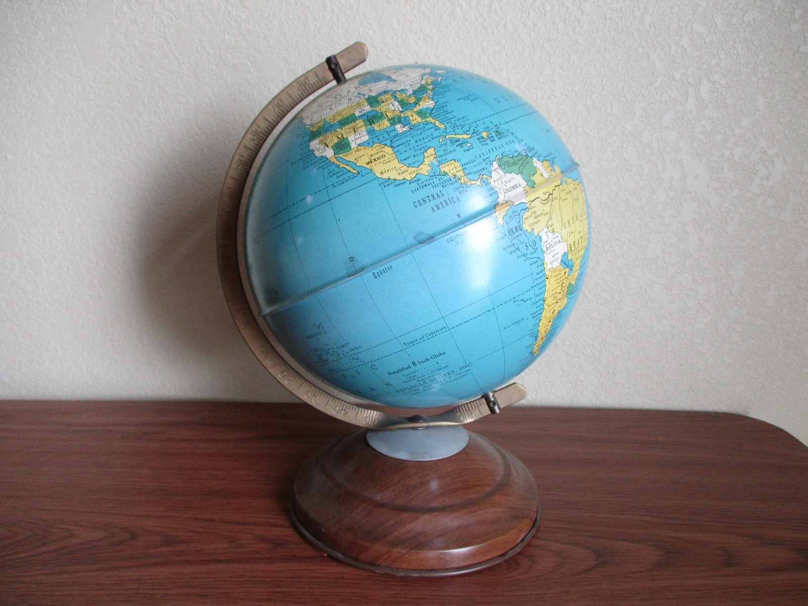 Vintage Replogle Globes, Inc. Simplified 8 Inch Metal Globe on Metal Stand