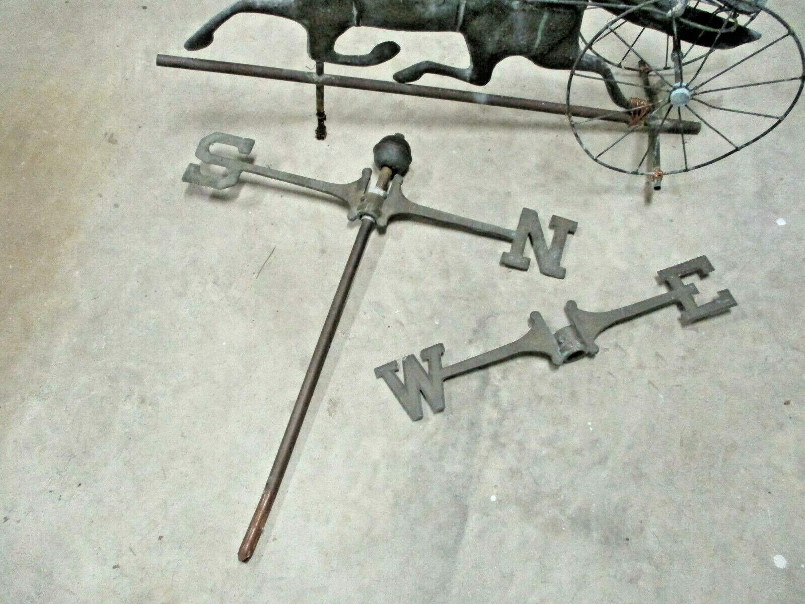 Antique Verdigris Copper Sulky Jockey Horse Weathervane W Directionals 34